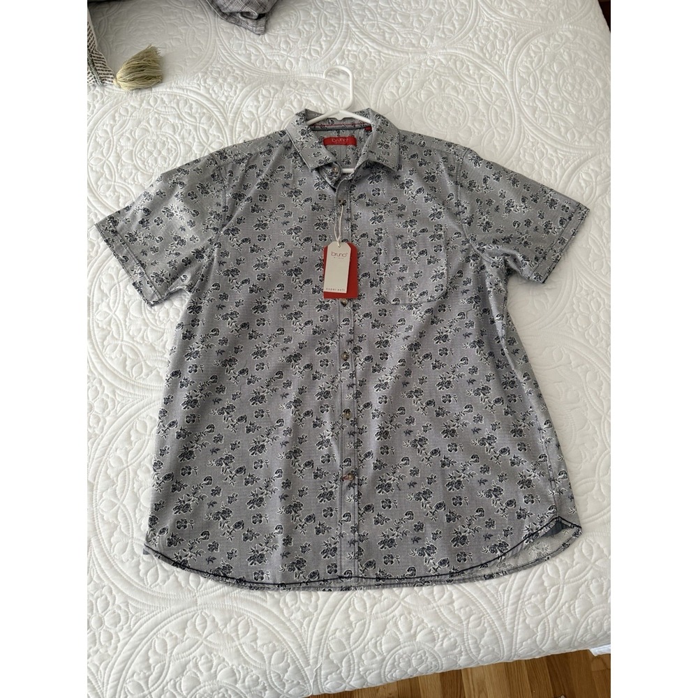 Bruno Milano Men's Short Sleeved Blue Patterned Shirt - Picture 2 of 6